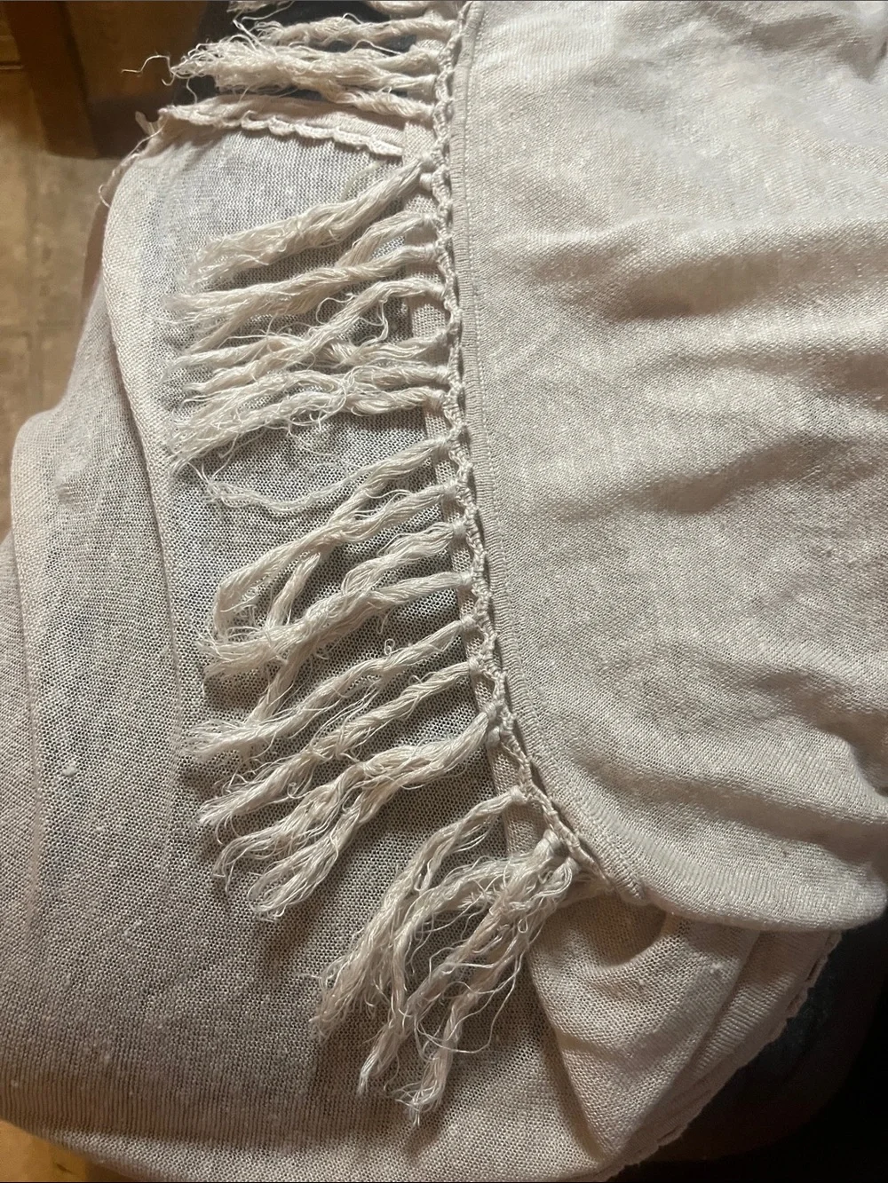 hazel Cream Lightweight Linen Cardigan with Scallop Trim Boho Neutral Festival